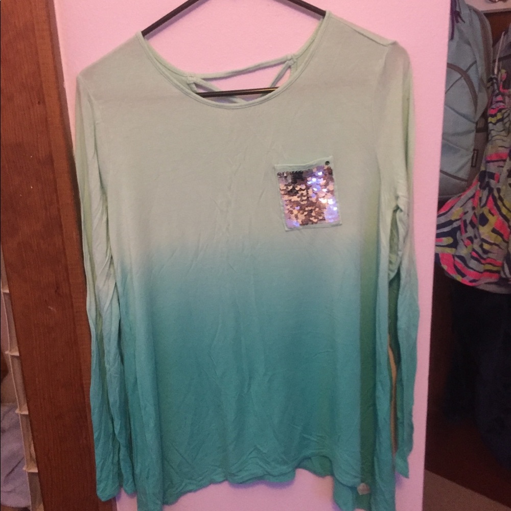 Ombré teal long sleeve shirt with pocket